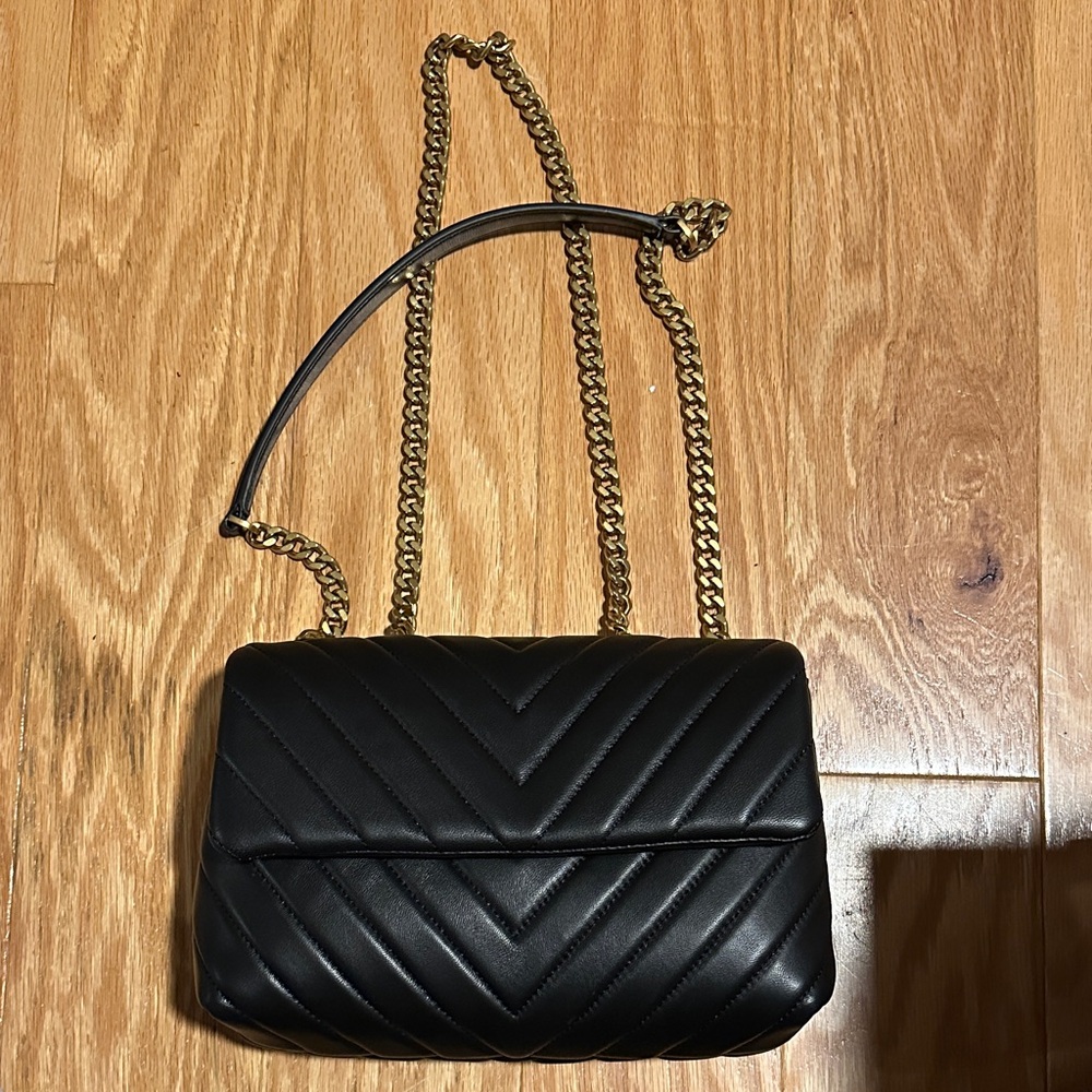 Quince Black Quilted Shoulder Bag with Gold Chain Strap